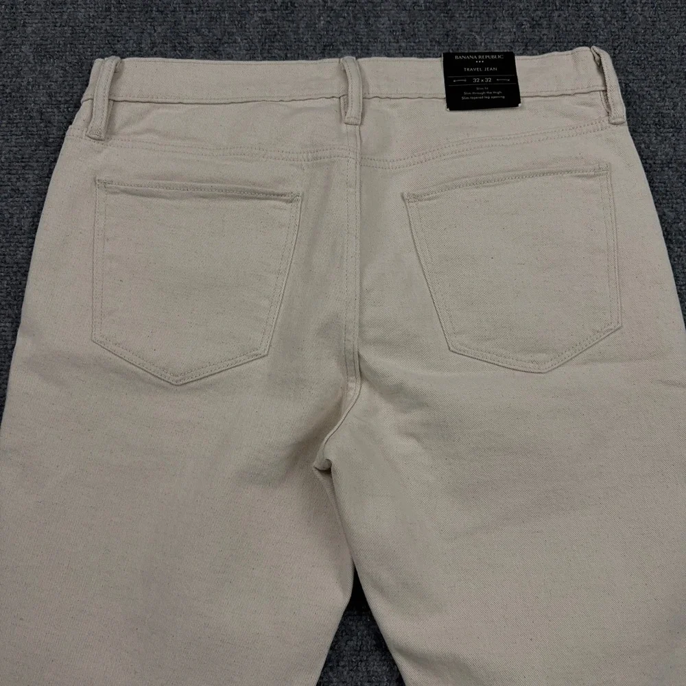 NEW Banana Republic Travel Jean Men 32x32 Ecru Slim Fit Tapered Stretch Speckled